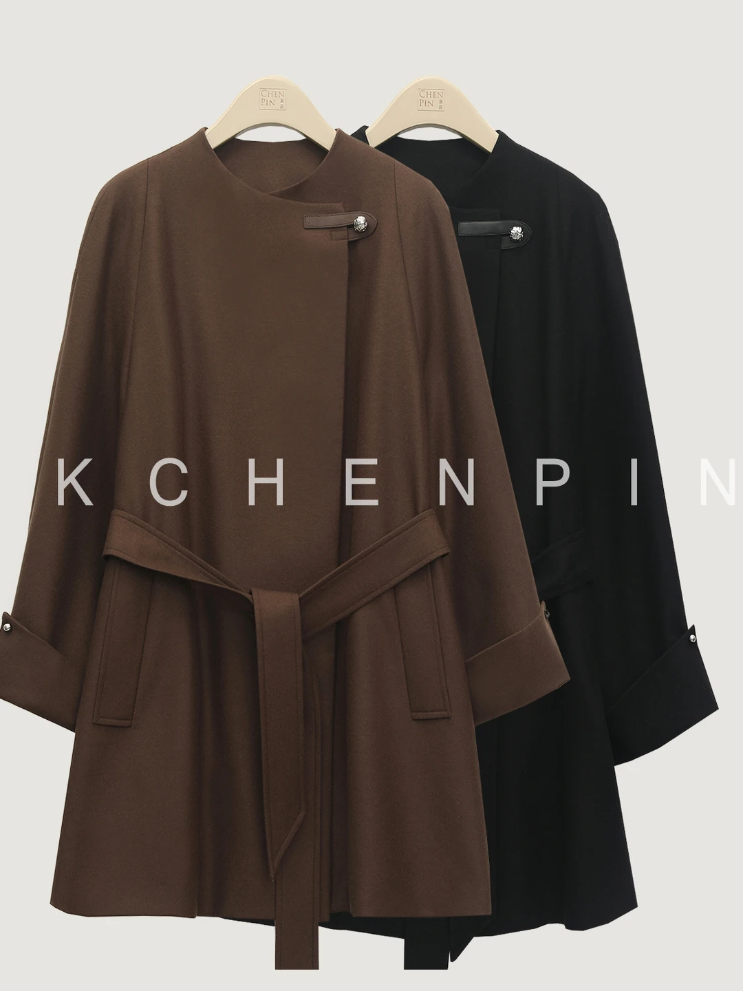 

Кашемировое шерстяное пальто Dkchenpin для женщин, средней длины, с круглым вырезом, с поясом, модная осенняя верхняя одежда, премиум-класс