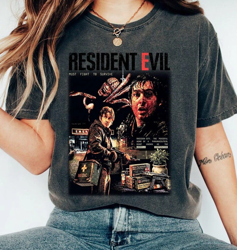 Resident Evil horror movie T-shirt Zack Craig fan T-shirt retro casual   Unisex streetwear shirt  vintage clothes