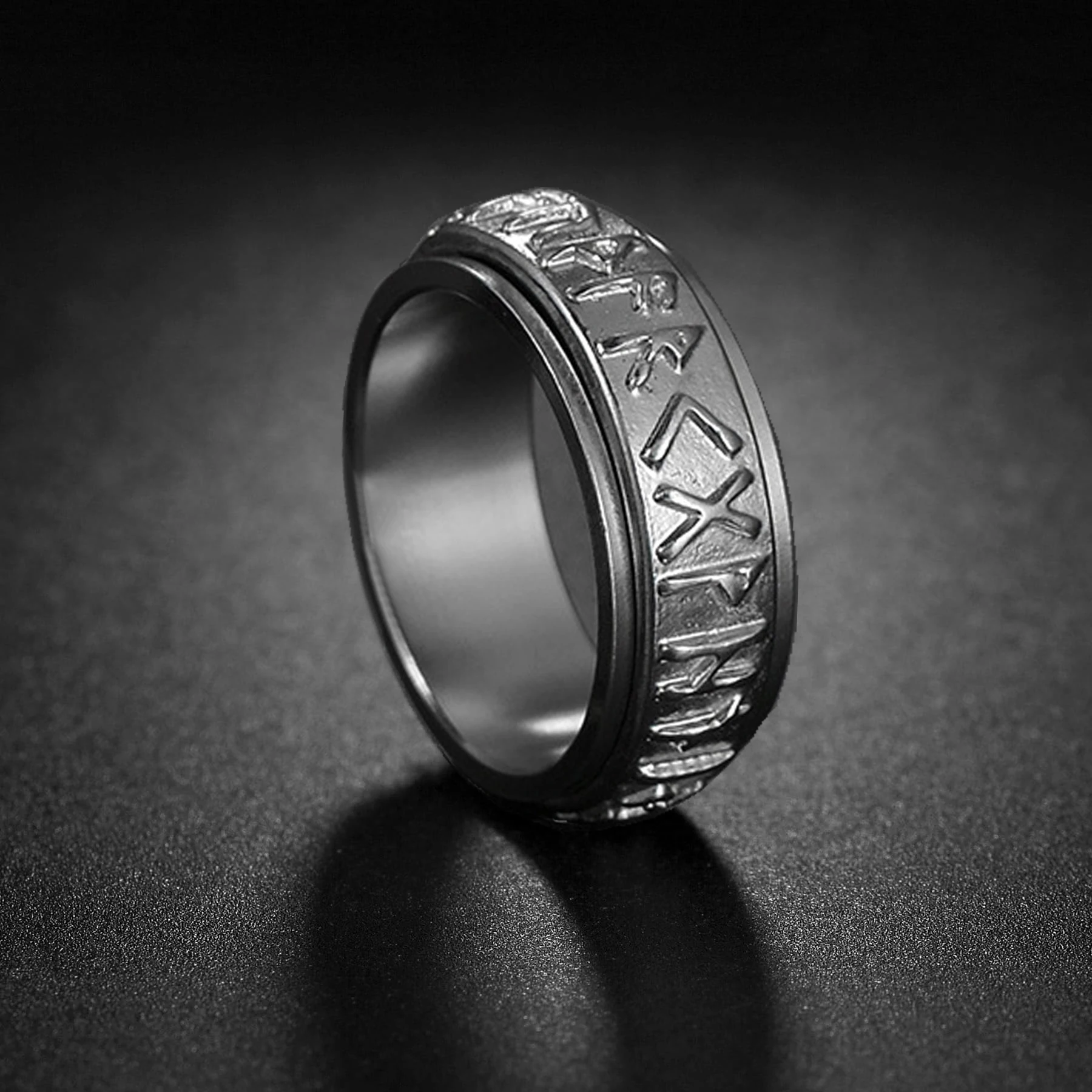 Vintage Viking Rune Rings For Men Women Retro Viking Stainless Steel Rotatable Fidget Anxiety Spinner Ring Retro Amulet Jewelry