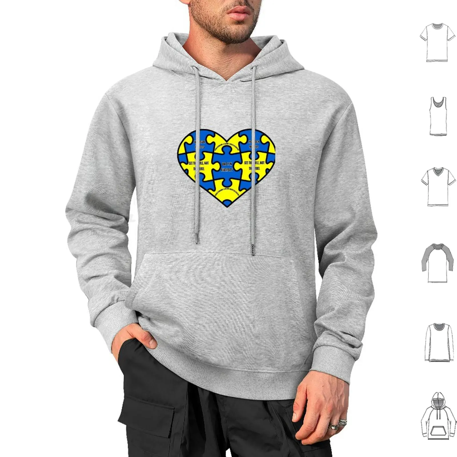 Heart Puzzle Piece Down Awareness Hoodie cotton Long Sleeve Inclusionmatters