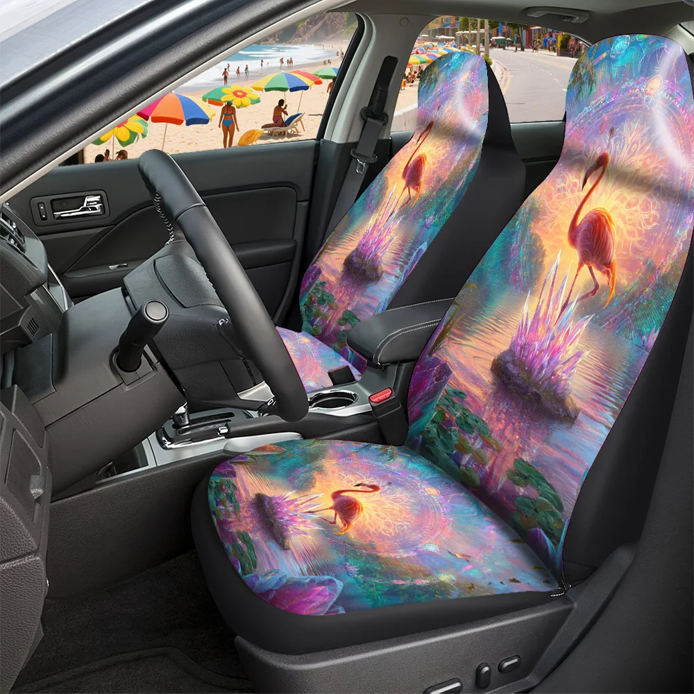 2-5 Seat Set Car Seat Covers, Elegant Polyester Universal Flamingo Crystal Lake Print, Perfect Fit For Truck SUV Off-Road Car, F