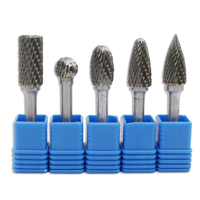 Conjunto de rebarbatanas rotativas, cabeça com haste, arquivo de corte duplo, brocas, polimento, gravação, perfuração, 5 unidades, 12mm
