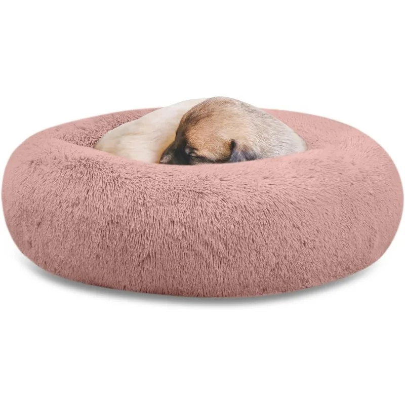 Plush Calming Dog Beds, Donut Dog Bed for Small Dogs, Medium, Large & X-Large, Comfy Cuddler Dog Bed and