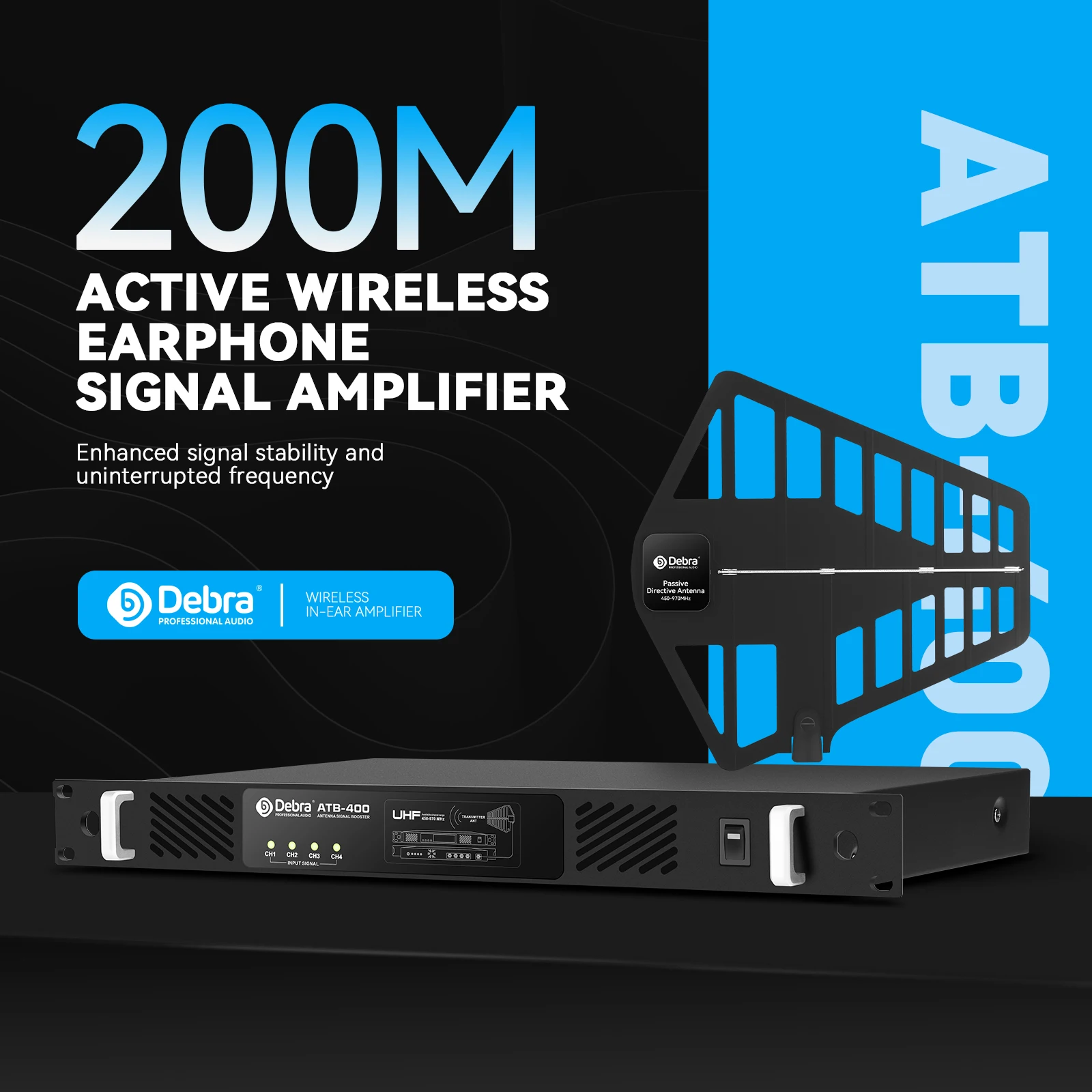 مضخم إشارة مراقبة لاسلكي داخل الأذن من Debra ATB-400، تعزيز نطاق الإشارة حتى 200 متر، يستخدم لعروض المسرح