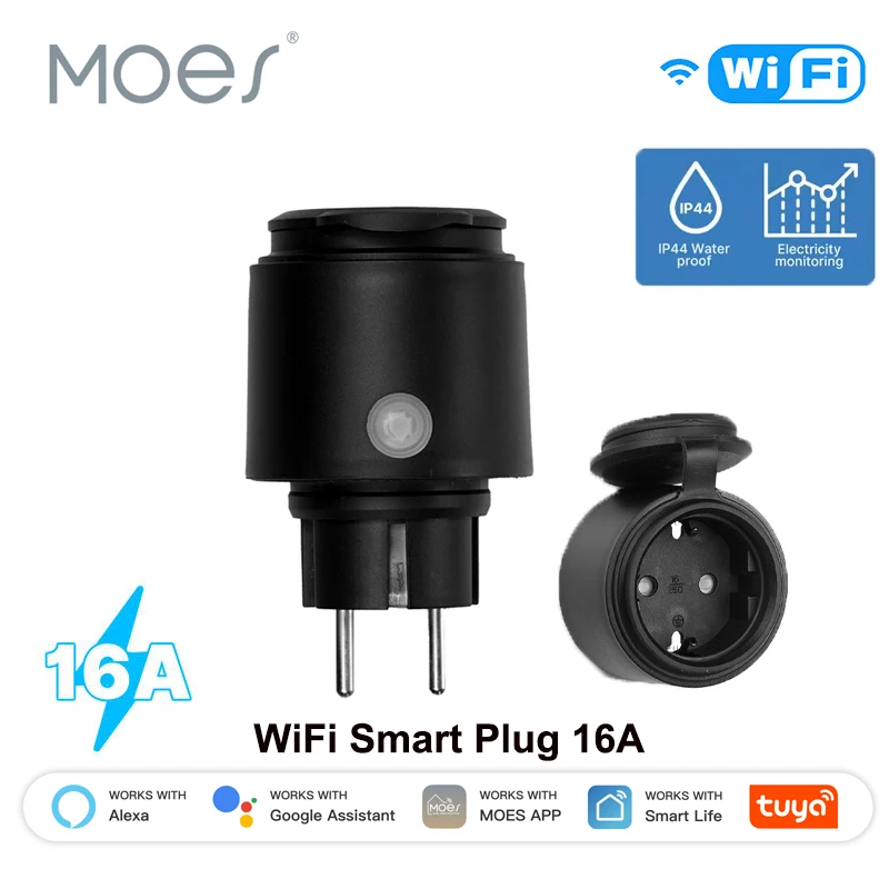 MOES Tuya WiFi Smart Plug 16A EU Socket Outlet IP44 Waterproof Dustproof Power Electricity Monitor Work with Alexa Google Home