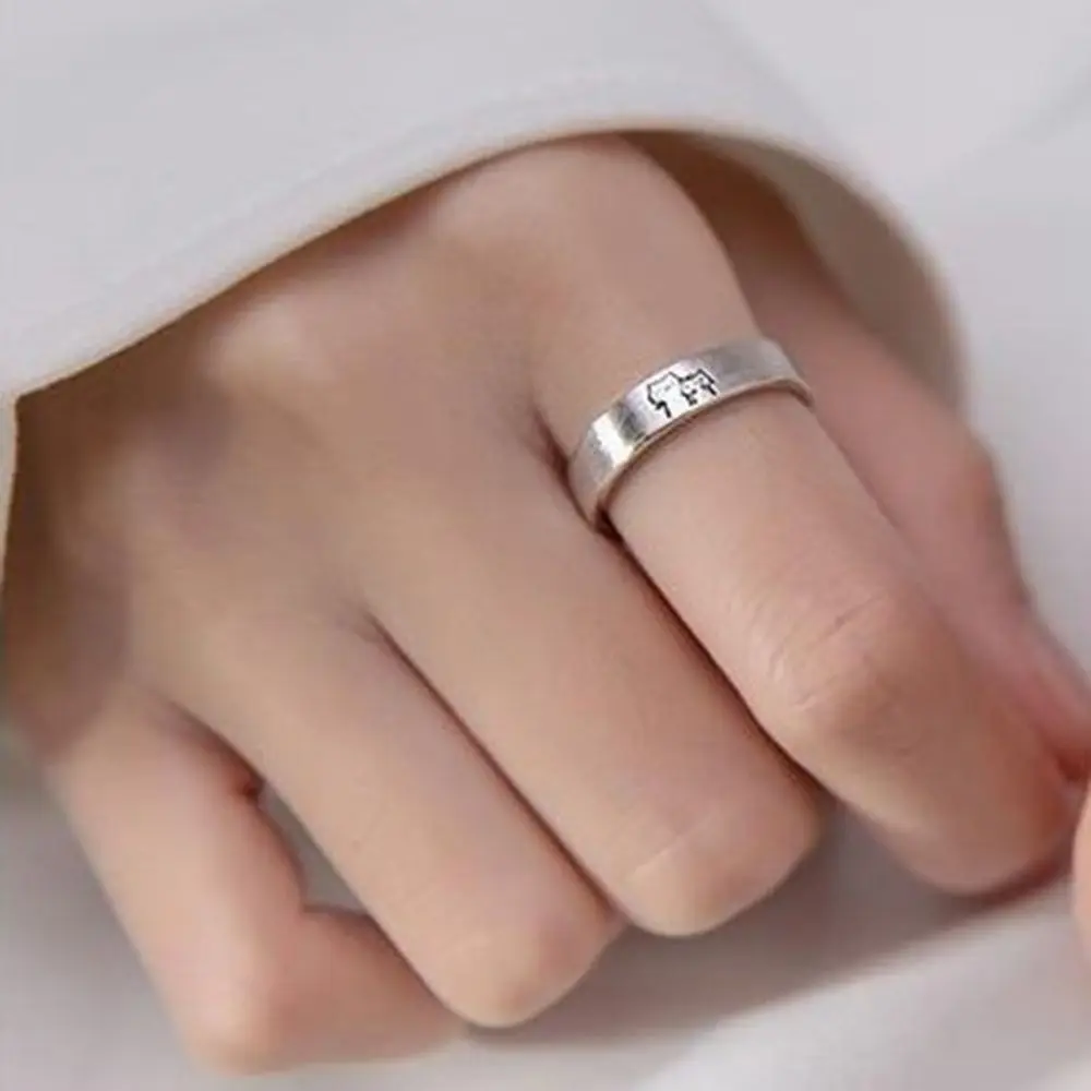 Wedding Rings Set Adjustable Valentine's Day Trendy Couple Open Rings Romantic Silver Jewlery Cat Finger Ring Kroean Ring
