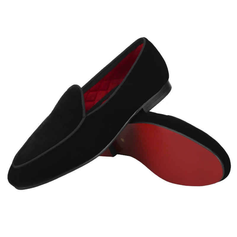 Piergitar Brand Handmade Black Color Men Velvet Shoes For Fashion Party And Wedding Men's Loafers Slip-On Smoking Slippers