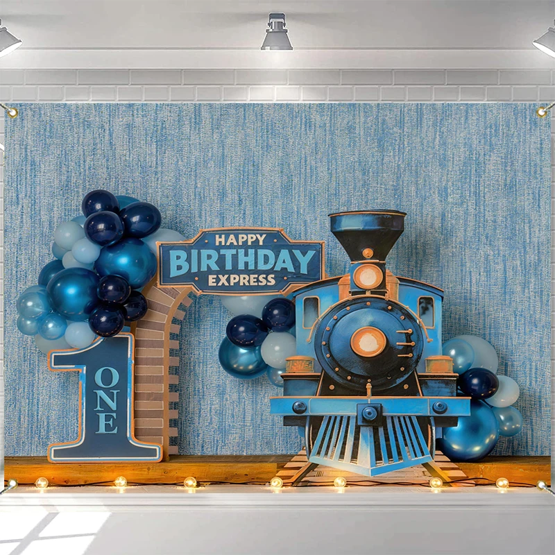

LS Cute Blue Train With Clouds Backdrops Kids Baby Photography Child Adult Photocall Decors Baby Birthday Cake Smash Backgrounds