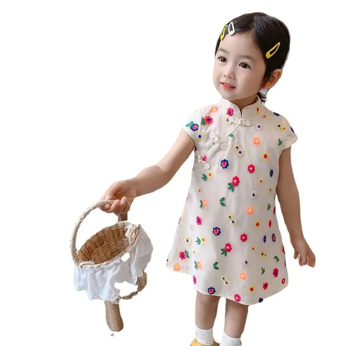 Children\'s Floral Dress Cheongsam Summer Girl\'s Clothing Chinese Style Hanfu Girl\'s Baby Dress Retro Tang Suit