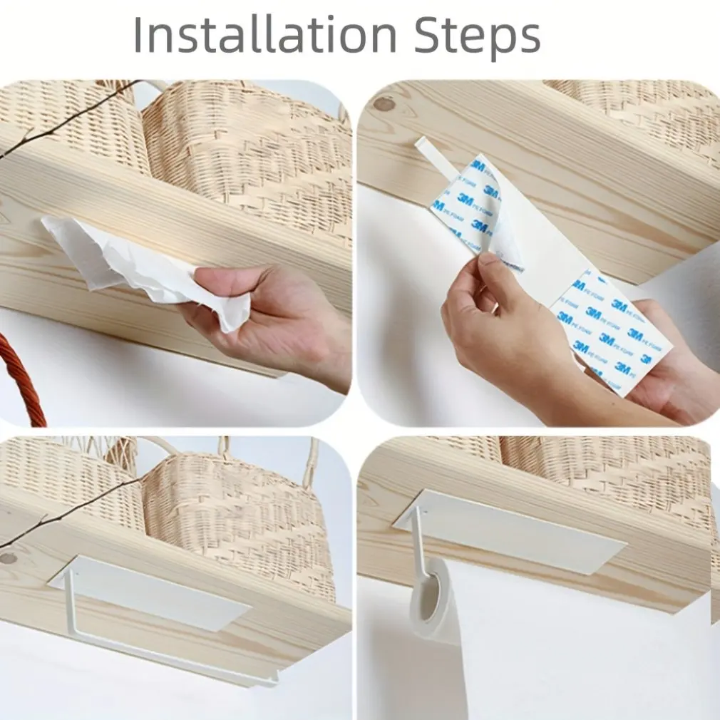Kitchen Steel Paper Towel Holder No Punch Cabinet Paper Shelf Household Roll Paper Hanger Plastic Wrap Rag Storage Rack