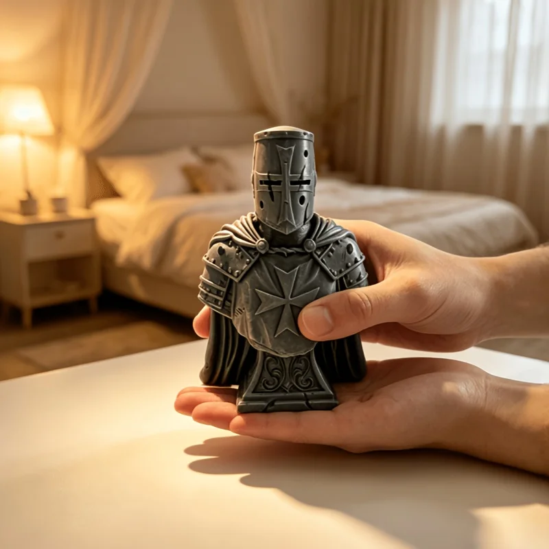 Retro Medieval Templar Knight Bust Statues 3D Print Crusader Knight Armor Figurines Desktop Bookshelf Home Decor Ornaments Gifts