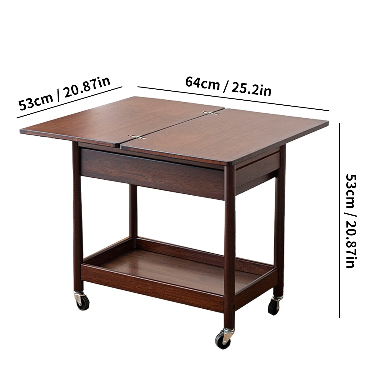 Space-Saving Extendable Foldable Dining Table with Drawer & 4 Wheels - Farmhouse Walnut Color for Living Room Kitchen