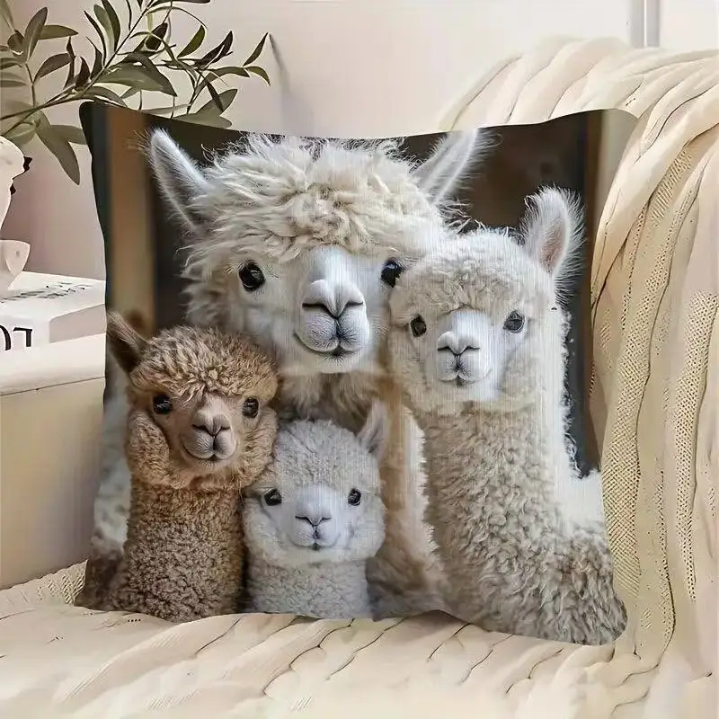 Cute Cow & Alpaca Pillow Covers , Used for sofa bedroom room dormitory home decoration cushion cover.