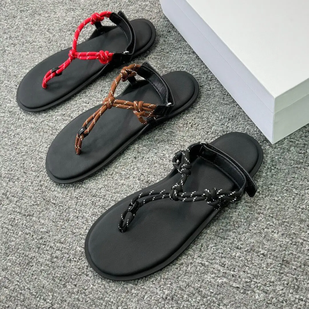 

Luxury Outdoor Flip-flops, Casual Knotted Retro Beach Sandals, Women's Casual Flat Shoes, Handmade Knitting Craftsmanship.