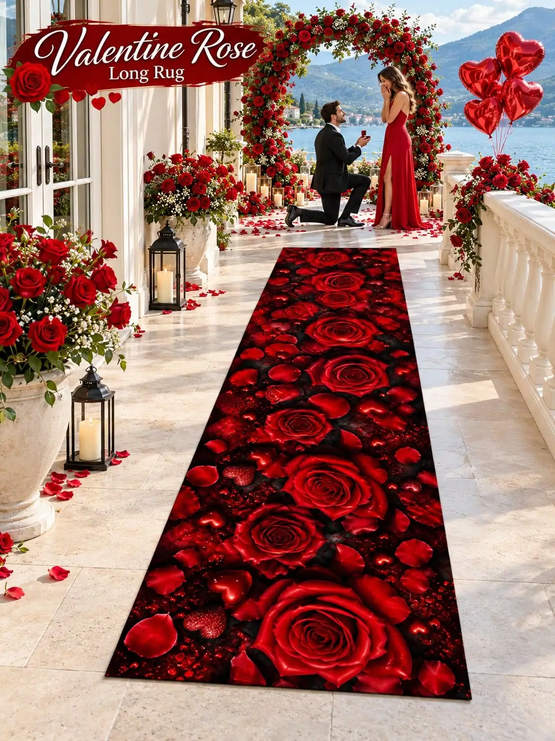 Anniversary Aisle Runners Rose Hearts Runner Rugs Long Carpet for Hallway Entryway Bedroom Living Room Apartment Sunroom Floor Mat Home Decor Wedding Ceremony Engagement Party Reception Celebration Birthday Housewarming Gifts To Family and Friends