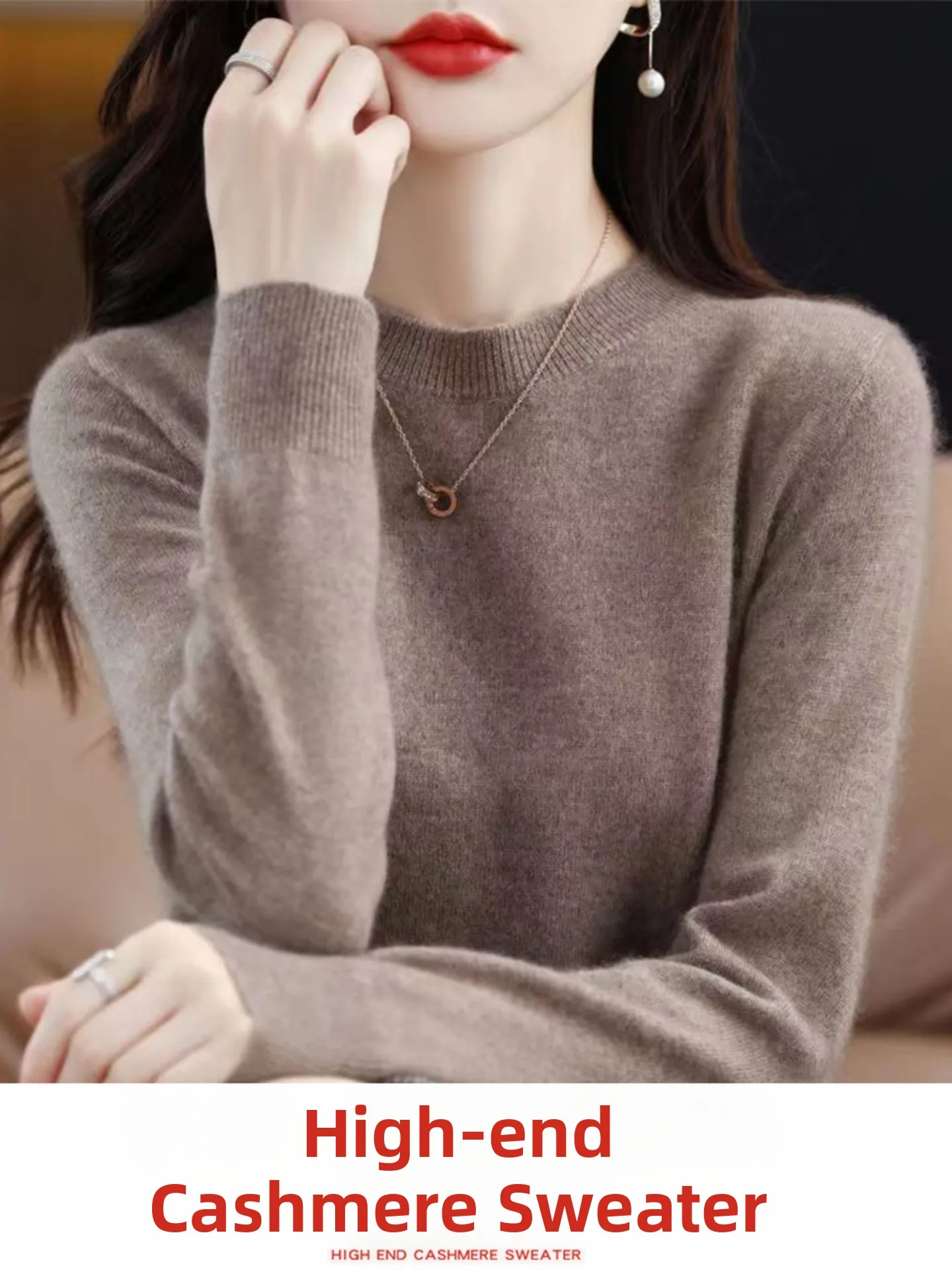 เสื้อสเวตเตอร์ผ้าขนสัตว์แท้ 100% ทรงหลวม แขนยาว สำหรับผู้หญิง ให้ความอบอุ่น เหมาะสำหรับเป็นเสื้อชั้นใน