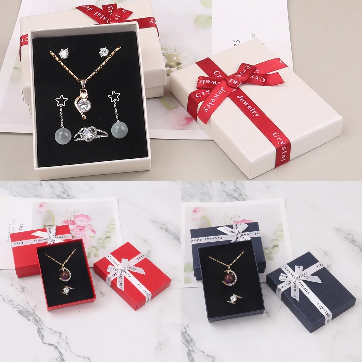 

5PCS Alphabet Ribbon Multicolor Gift Jewelry Box Ring Packaging Necklace Bracelet Earrings Gift Box Bowknot Jewelry Box