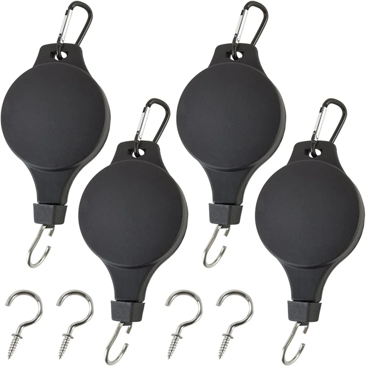 4PCS Plant Pulleys Plant Hook Pulley with 4PCS Ceiling Hooks for Hanging Plants Retractable Plant Hangers Outdoor