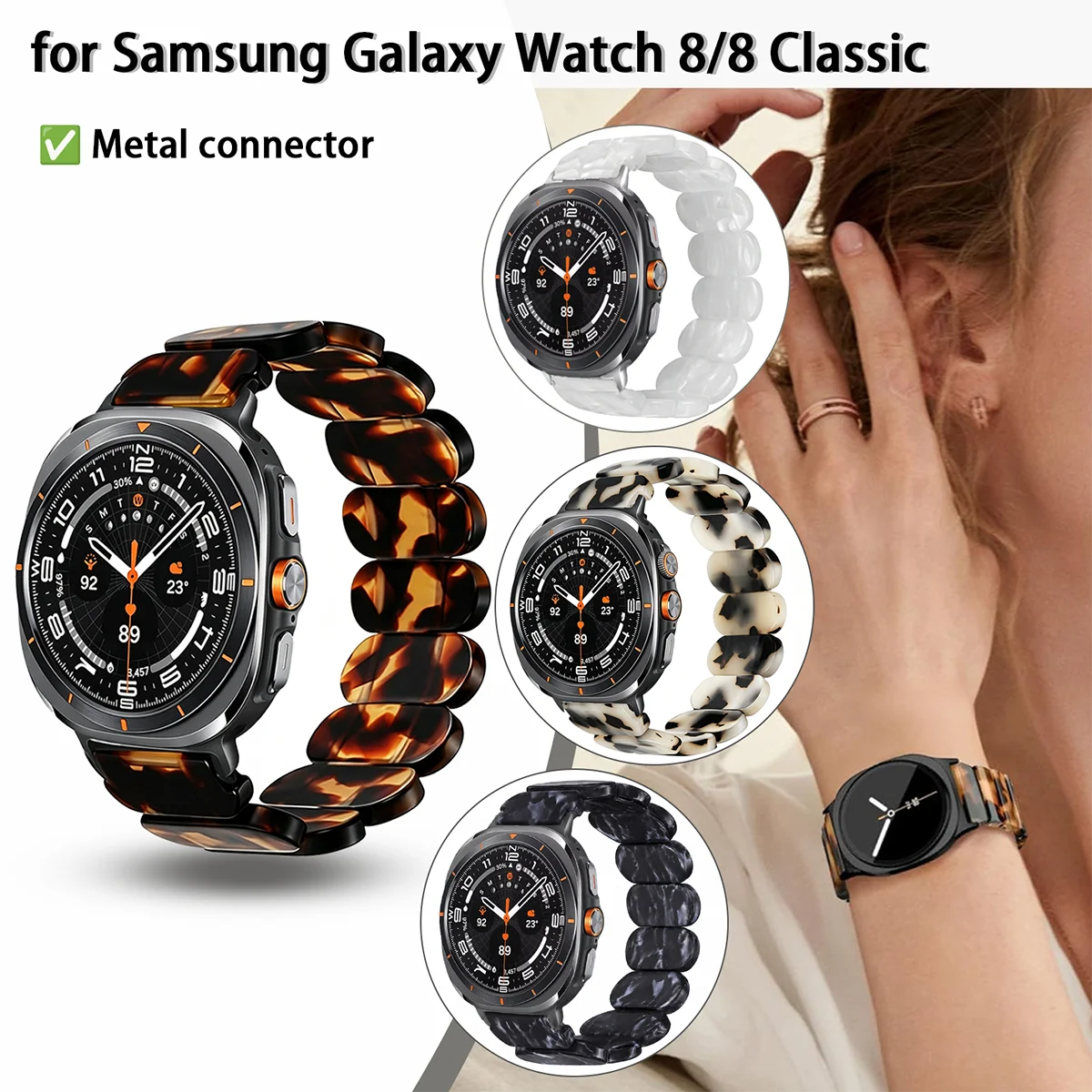 Band Compatible With Samsung Galaxy Watch 9 8 44mm 40mm Strap,Resin Band for Samsung Galaxy Watch 8 Classic 46mm Women Bracelets