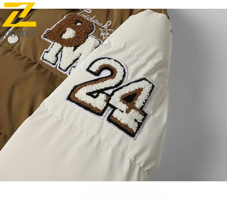 Winter Baseball Jacket 2024 New Embroidered Design Youth Coat Outdoor Fake 2-piece Men's Sports Hooded Cotton Jacket Plus Size - Image 4