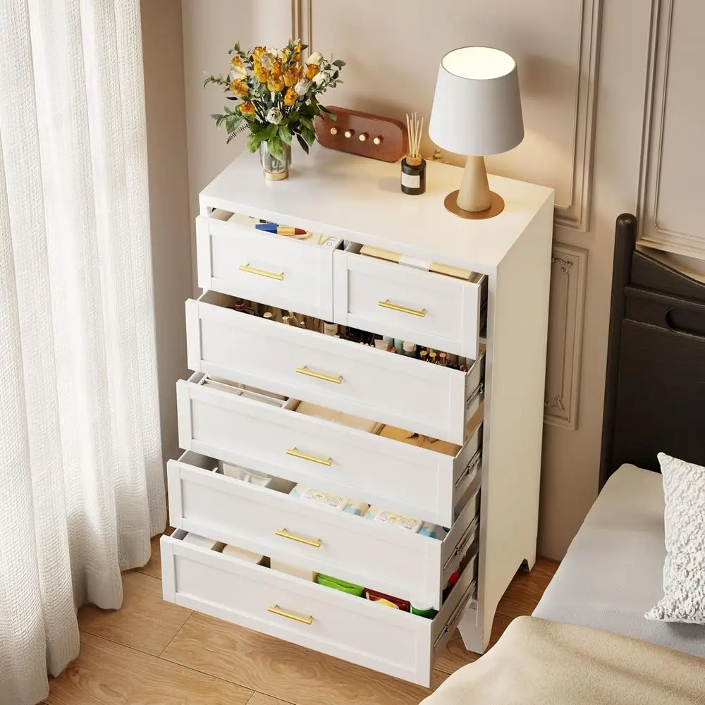 Cassettiera bianca contemporanea a 6 cassetti, 48 alte, portaoggetti verticale per camera da letto, spazi abitativi