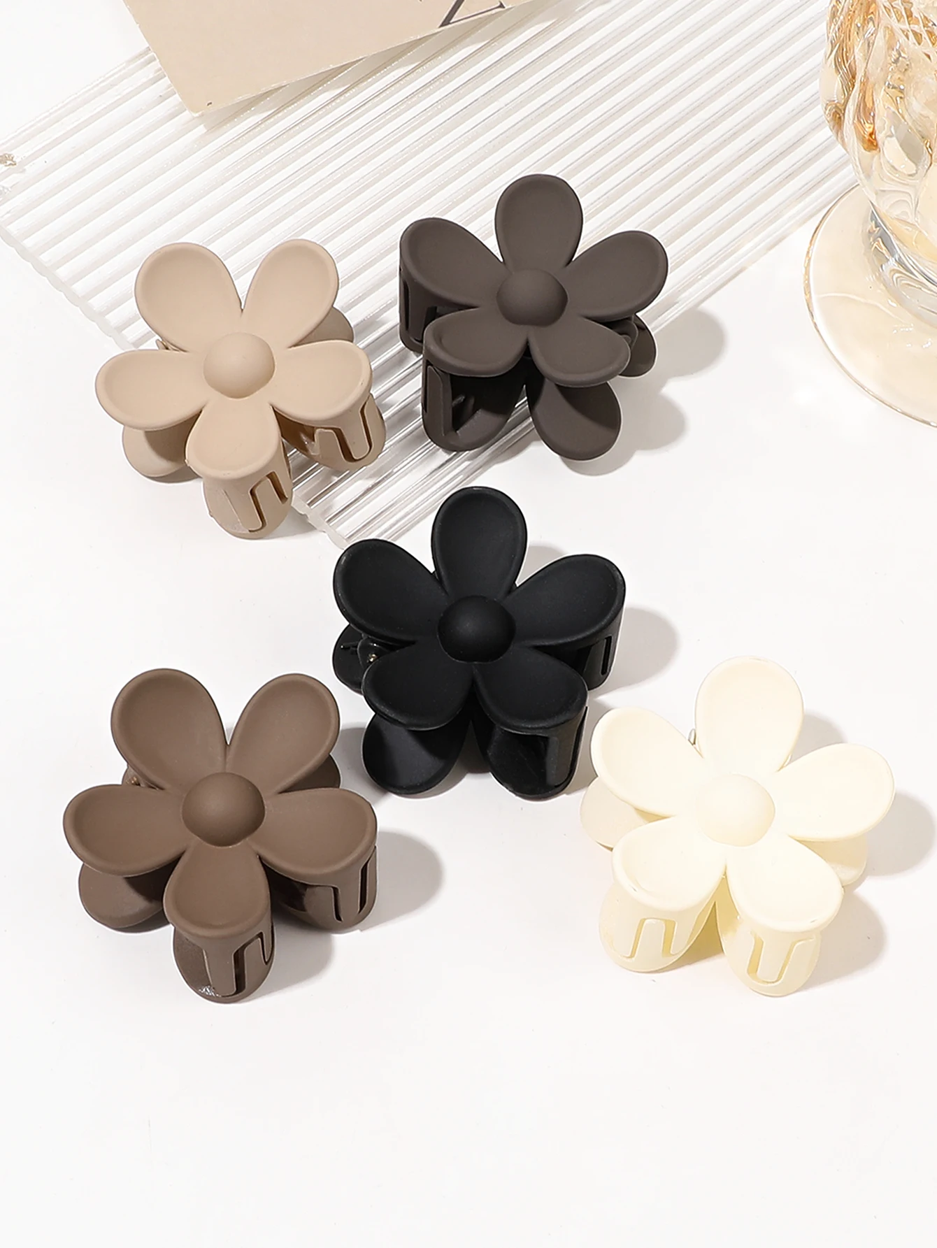 5 Pcs Small Neutral Colors Flower Hair Claw Clips for Women Girls, Matte Claw Flower Shaped for Thin Hair. image 2