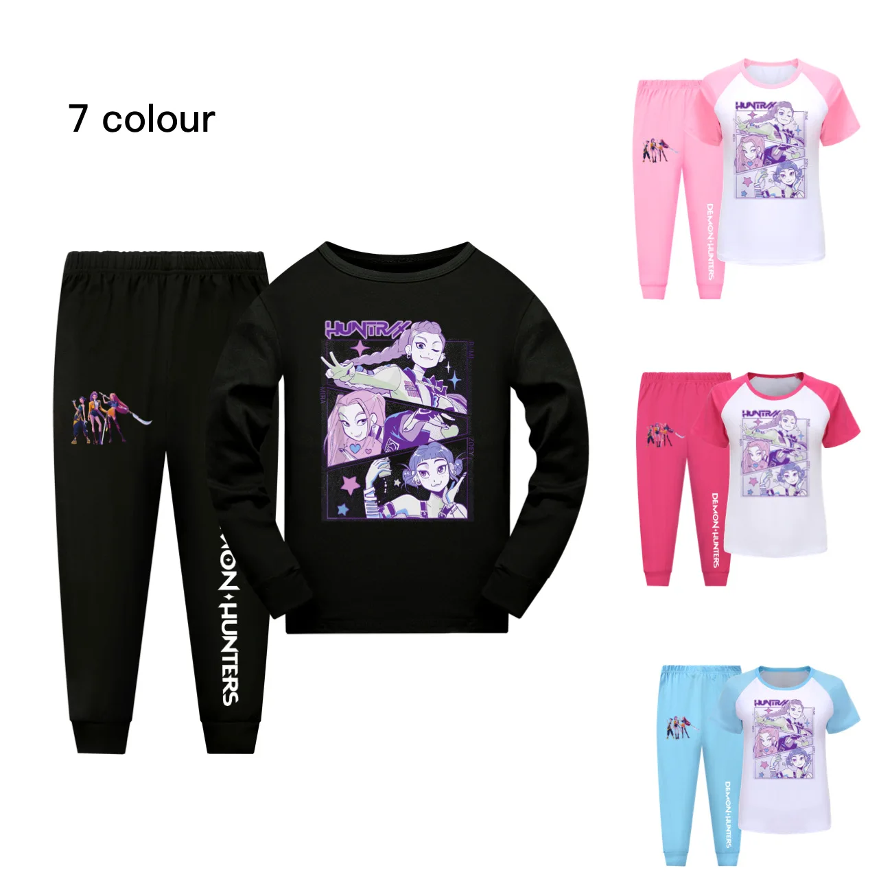 

Girls KPop Demon Hunters T-shirt Suit Children's Autumn Cotton Tops+shorts Pants Sets Pajamas Home Wear Clothes Sports Suits