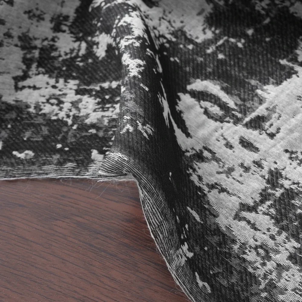 

Черно-серая смешанная хлопковая льняная жаккардовая ткань для китайской ретро-одежды, дизайнерская ткань на метр, материал для шитья своими руками