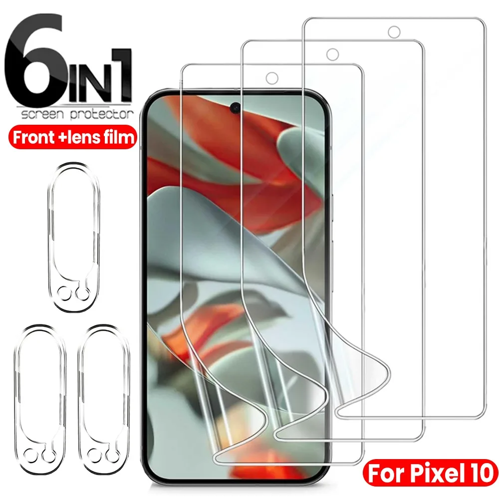 

6in1 for Google Pixel 10 Pro XL Hydrogel Film Front Screen Protector Tempered Glass Lens Protector Anti-Scratch Protective Films