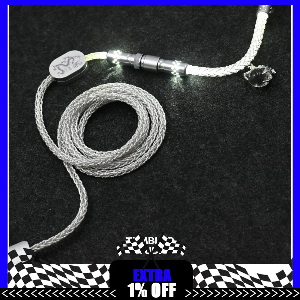Tumbler Studio Silver Dragon Red Dragon Theme 8K Single Crystal Copper Custom Mechanical Keyboard Aviator Cable Coiled Cord
