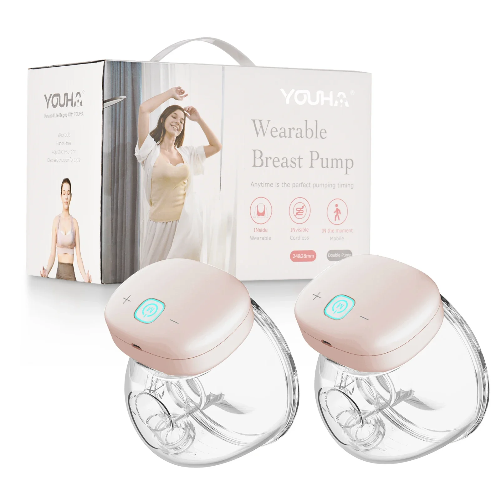 YOUHA Wearable Breast Pump Hands Free Electric Breast Pumps BPA-free Milk Puller Comfort Milk Collector for Breastfeeding