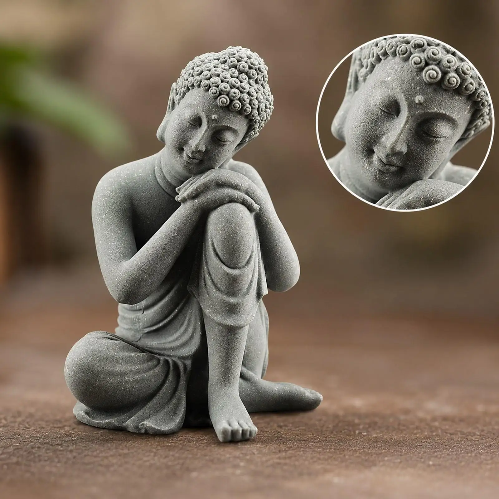 Buddha Statue Mini Table Figurine Sandstone Artistic Sculpture Ornament Suitable for Meditation Room Aquarium Home Office