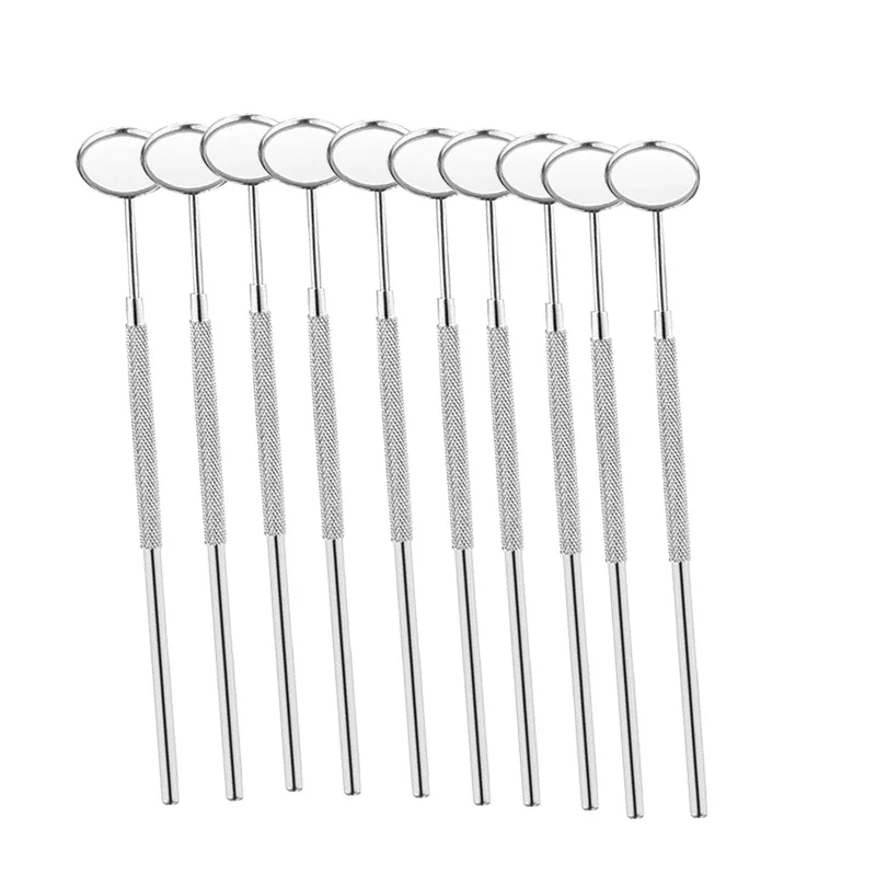 10pcs/set Dental Mirror Stainless Steel Mouth Mirror with Handle Dental Hygiene Instrument Dental Pick Dentist Prepare Tool Lab