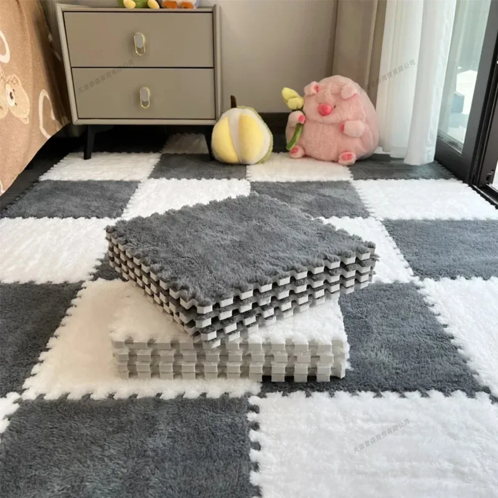 16Pcs Baby Play Activity Plush Mat 30x30cm Eva Foam Non-slip Splice Mat Interlocking Soft Plush Children Room Warming Floor Mat