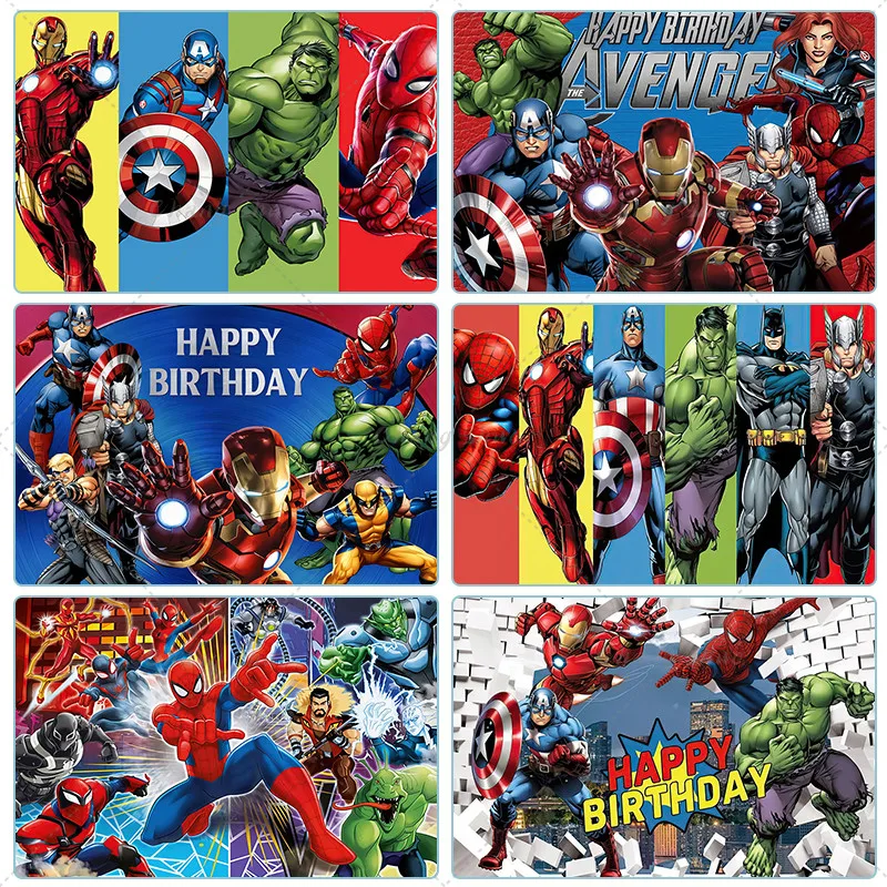 Cartoon Superhero Theme Photography Backdrop Happy Birthday Party Banner Photo Background Decoration Studio Booth Props