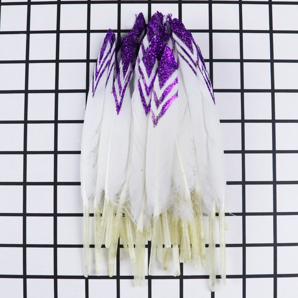 Golden V Shaped Goose Feathers Printing Natural Swan feather 10-15 CM For Costume Hat Jewelry Making Decoration 10Pcs/lot view 5