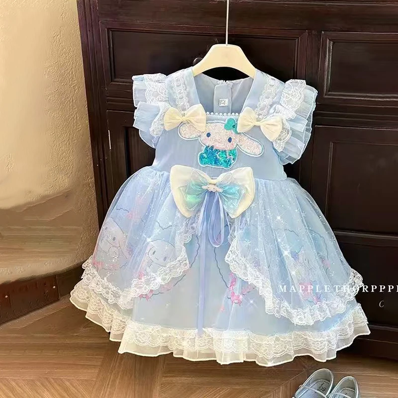 Robe Lolita pour filles Anime Cinnamoroll My Melody, jupe de fête en dentelle, tutu à volants, robe de princesse douce à plusieurs couches, robe de bal, cadeau pour enfants