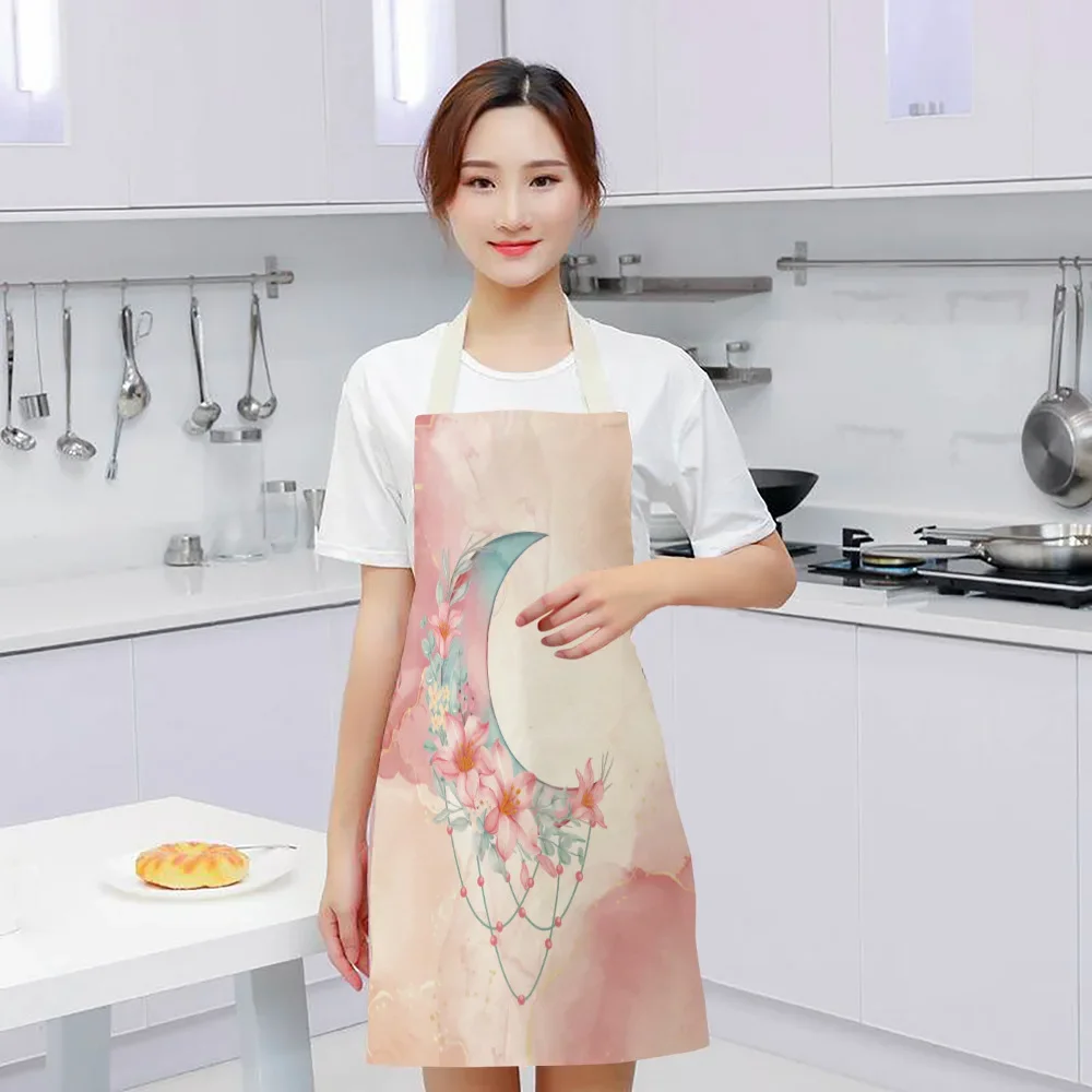 1 Pcs Moon Kitchen Aprons for Women Cotton Linen Bibs Household Cleaning Pinafore Home Cooking Apron 55x68cm