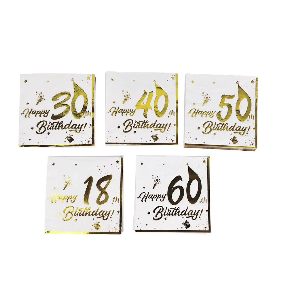 20-60 قطعة 30th 40th 50th 60th سنة منديل ورقي للاستعمال مرة واحدة الذهب الأبيض الذهب الأسود الذكرى المناديل حفلة عيد ميلاد ديكور #2