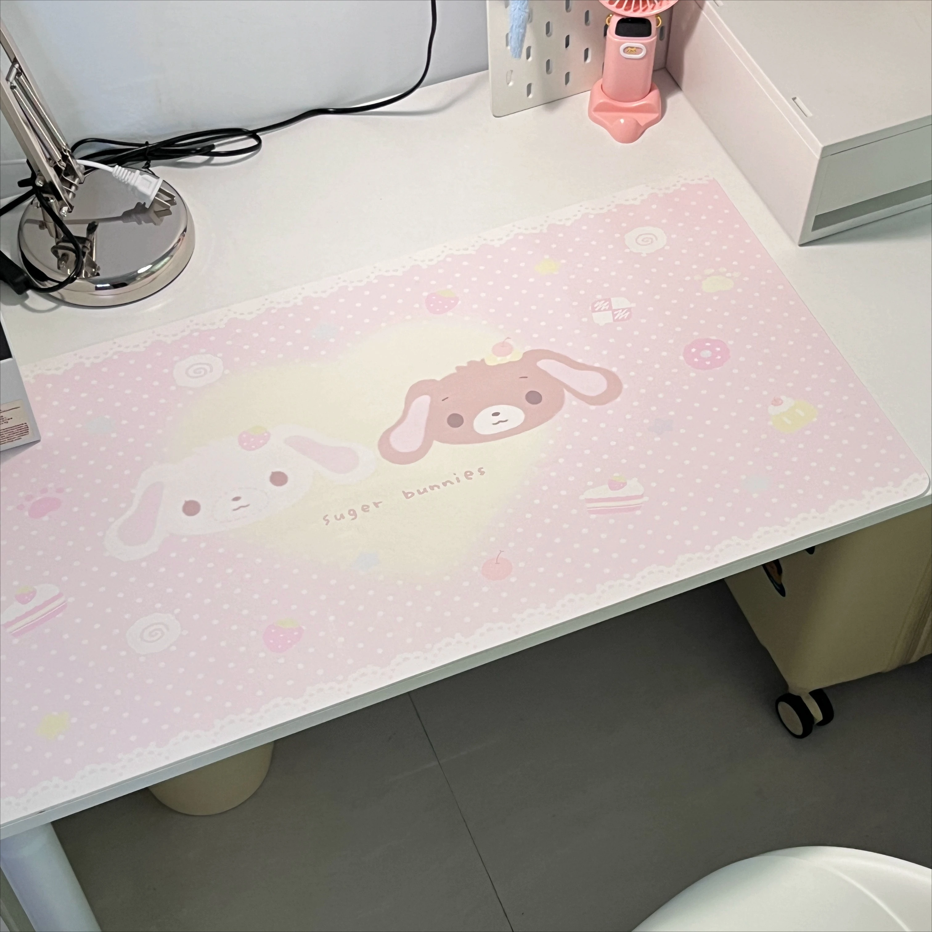 

Original Design Isn Style Mouse Pad Cute Rabbit Oversized PU Leather Computer Keyboard Pad Student Dormitory Non-slip Table Mat