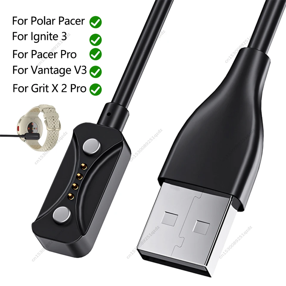 USB Charging Cable for Polar Pacer Pro Ignite 3 100cm Black