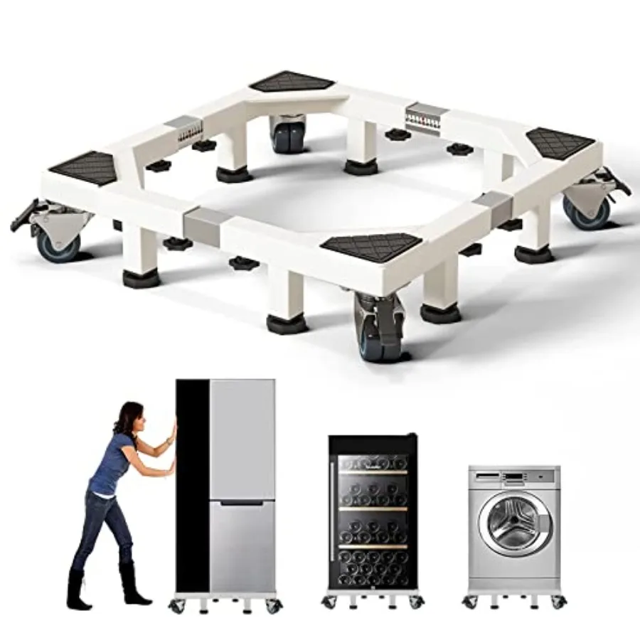 

Heavy Duty All Stainless Steel Mobile Fridge Stand Base Washing Machine Stand with Wheels Adjustable Furniture Dolly for Washer