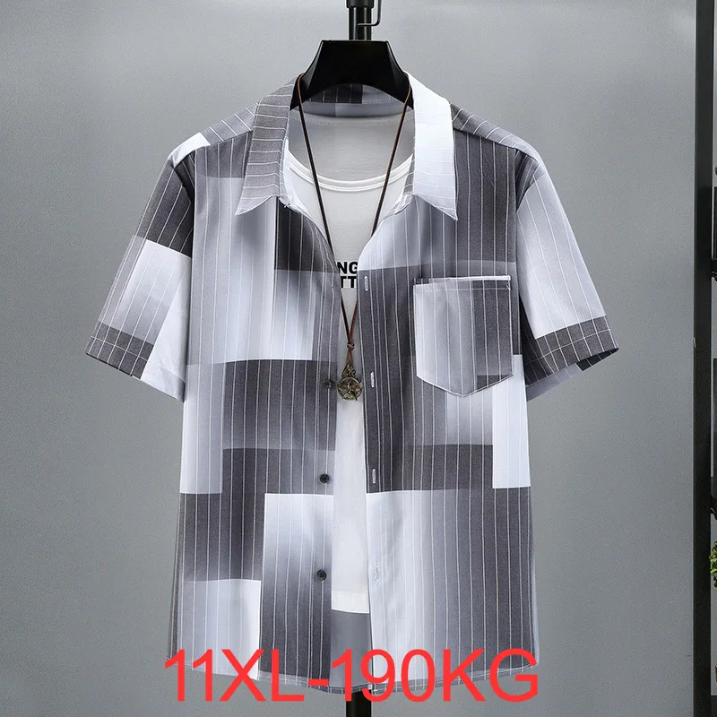 Summer new plus size 11XL large short sleeve t shirt men size casual tide fat 4XL loose thin section Striped shirts 170 Bust