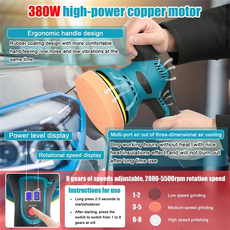 ABWZ-Waxing Machine Motor Car المخازن المؤقتة والملمعات عدة بطارية ليثيوم الملمع الولايات المتحدة التوصيل