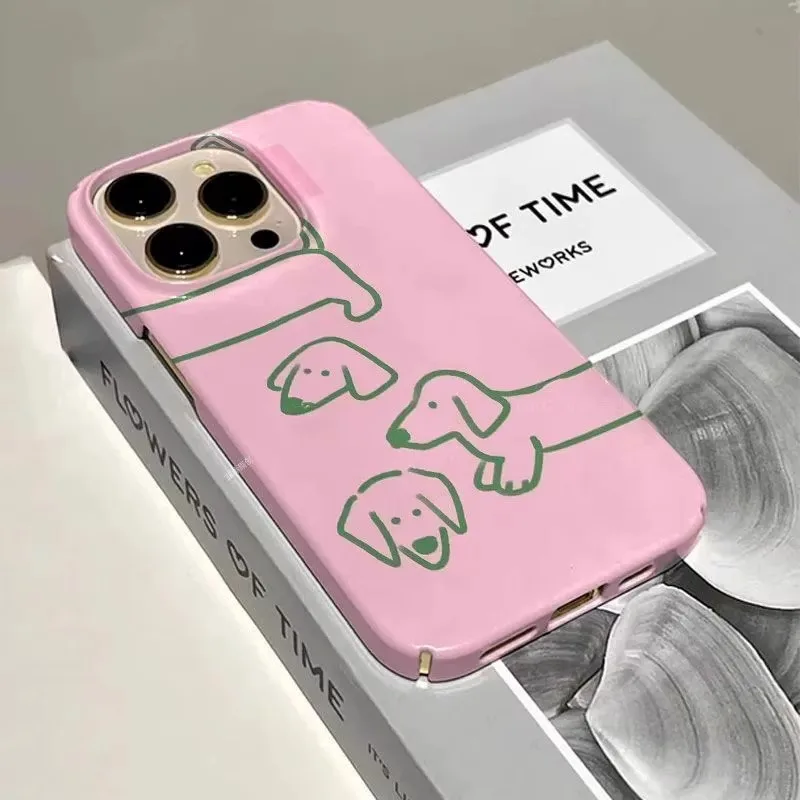 Simple Pink Dachshund Dog Phone Case for iPhone 16 15 14 13 12 11 Pro Max XS XR XSMax 6 7 8 Plus Glossy HD Hard PC Cover