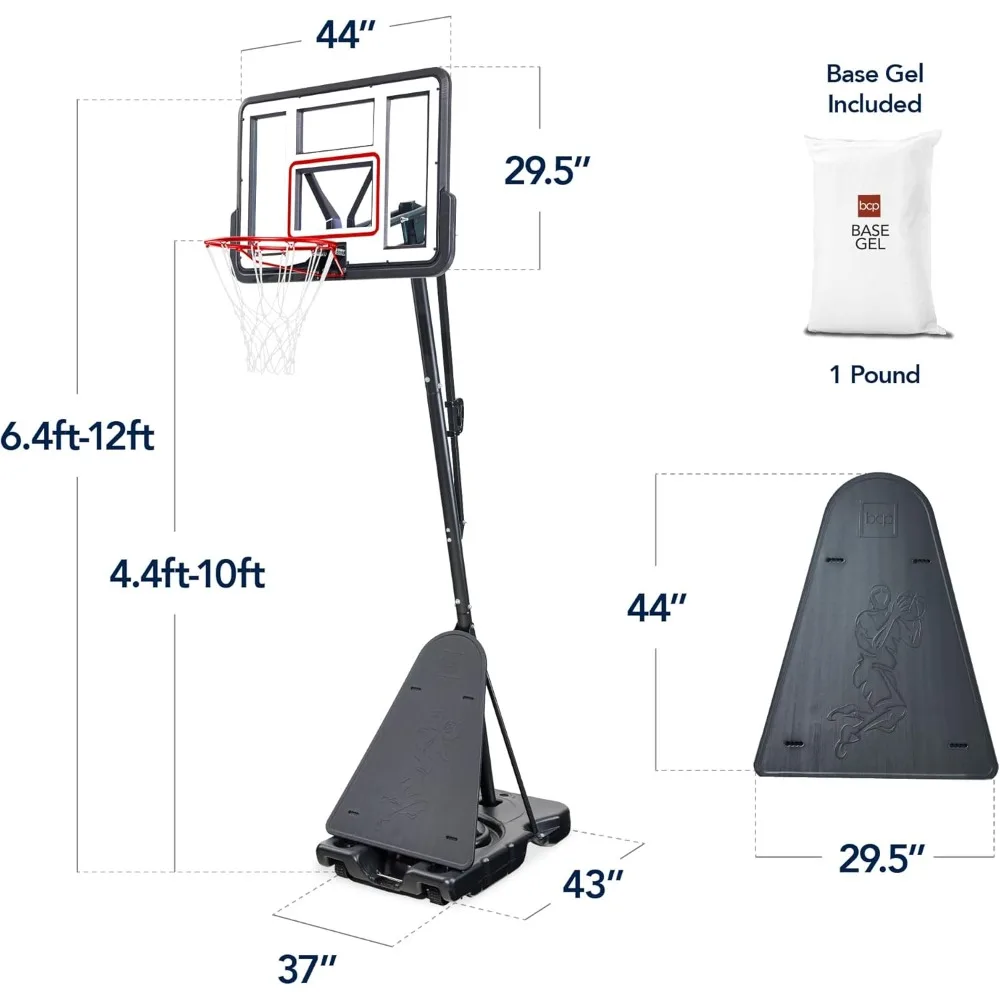 Sistema de cesta de basquete portátil 4,4-10 pés ajustável, tabela inquebrável, retorno de bola, base incluída, ideal para jogos ao ar livre