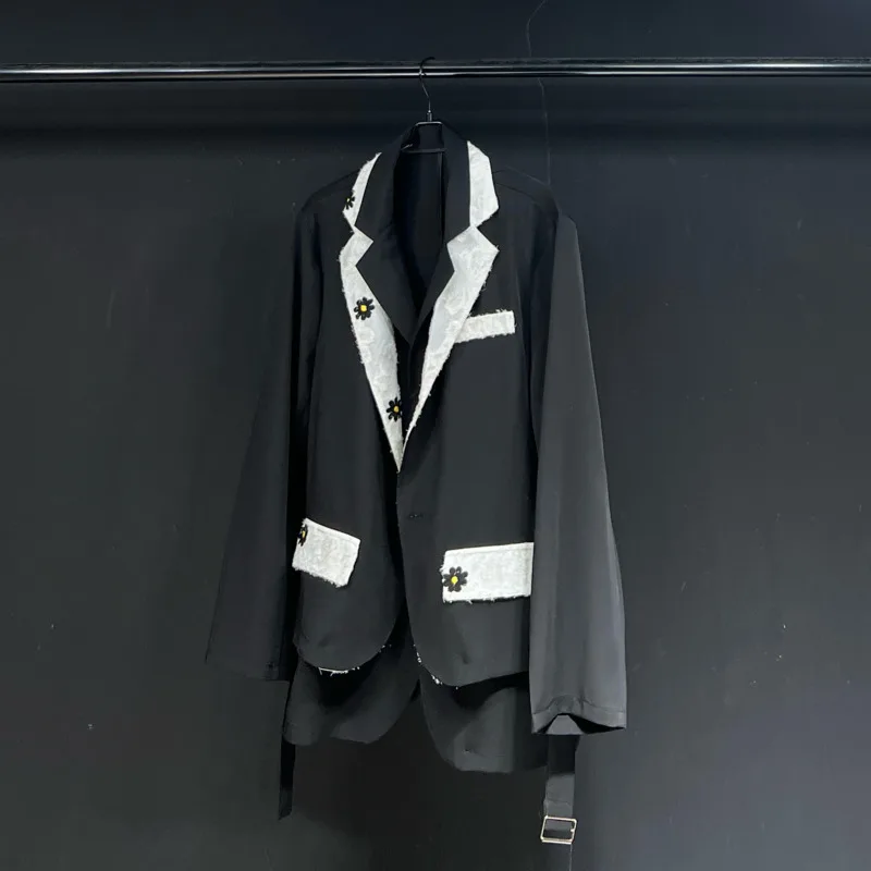 WVGA ربيع الخريف جديد رجل المد شارع العليا المرقعة الأزهار العصرية بدوره إلى أسفل طوق دعوى سترة المتخصصة شيك سترة غير رسمية W12693