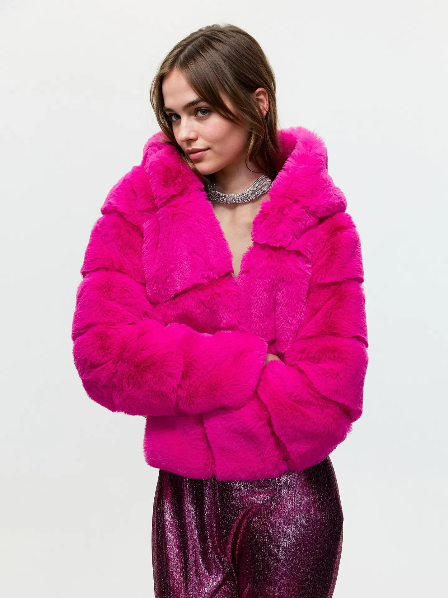 새로운 고품질 퍼 크롭 인조 모피 코트 및 재킷 여성용 푹신한 후드 겨울 모피 재킷 마뉴 팜므