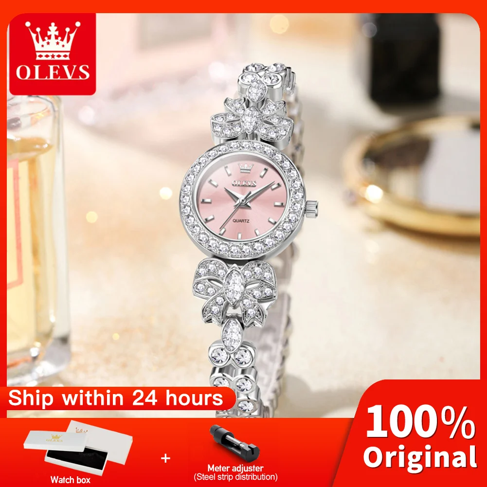 OLEVS 5887 Women Watch Elegance Zirconia-set Bow Dial Quartz Movement 30m Waterproof Alloy Bracelet High Beauty Gift Box Watch