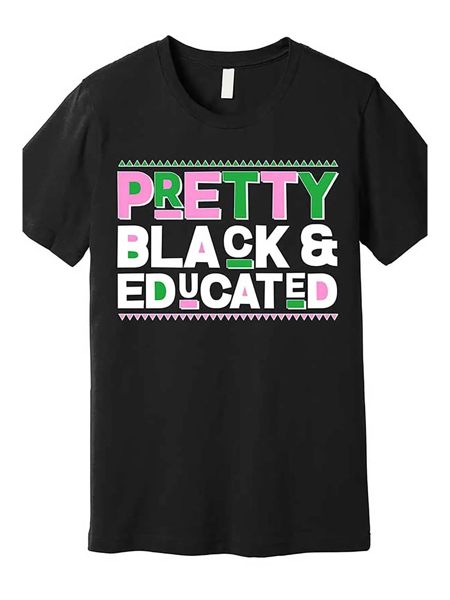 

Pretty Black Educated T-Shirt AKA Sorority Casual Short Sleeve Round Neck Black with Colorful Lettering Everyday